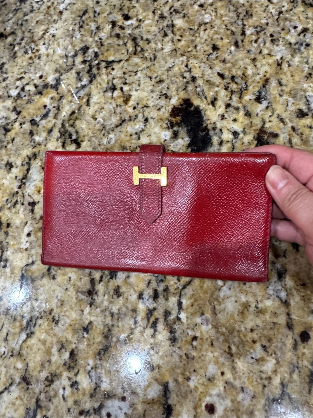 Hermès Béarn Red Leather Long Wallet with Gold H Clasp, Hermes